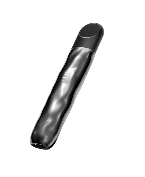 Side view of the Black Wave RELX Artisan Plus vape device showing leather-like texture
