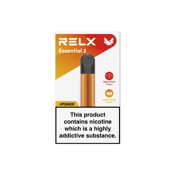 Official packaging of Orange RELX Essential 2 vape device with Super Smooth technology
