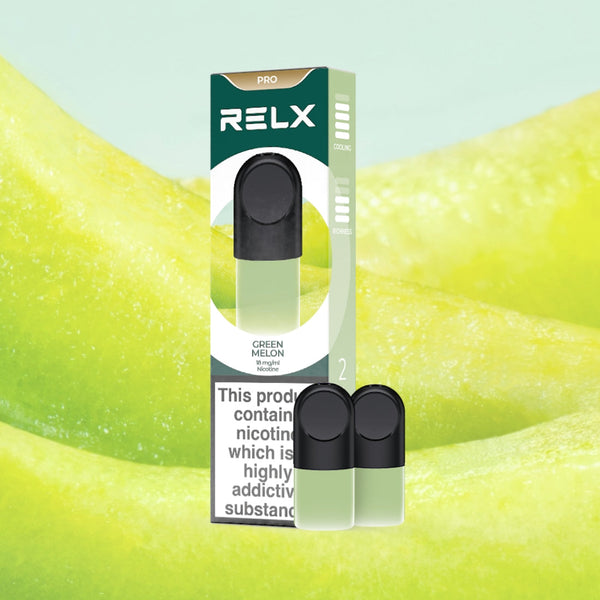 RELX Pod Pro Green Melon pod close-up image, prefilled vape pod flavor option for RELX Pod Pro devices.

